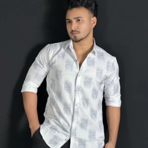 ব্লু হোয়াইট প্রিন্টেড শার্ট-Flower