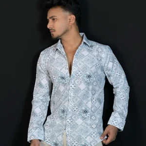 সি-ব্লু কালার প্রিন্টেড শার্ট-Floral